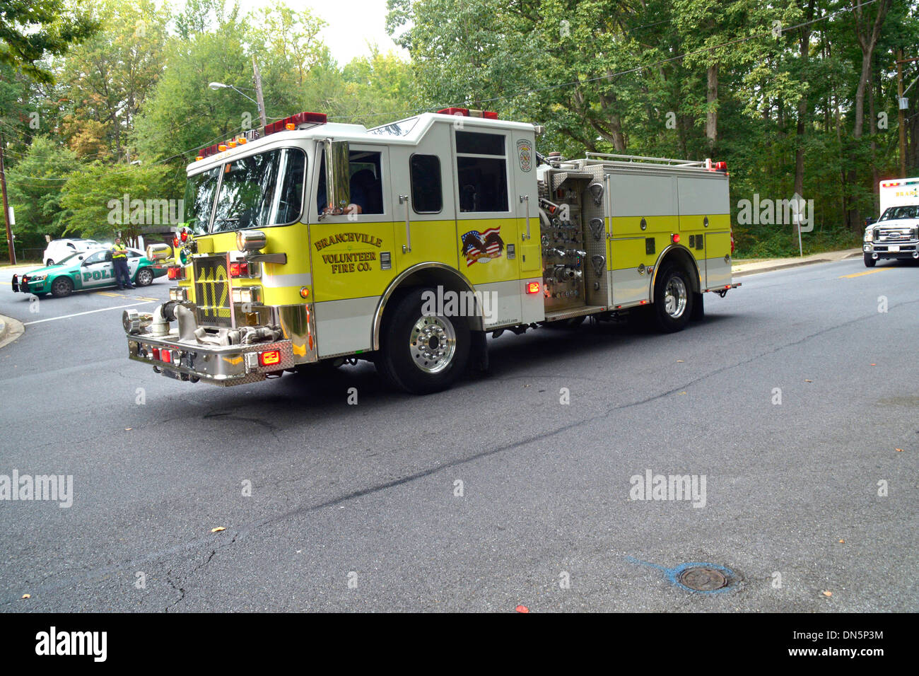 A Fire truck from the Branchville Volunteer Fire Department on a call