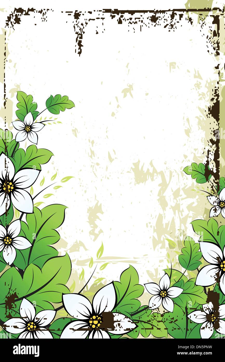 Grunge flower background with leaves Stock Vector