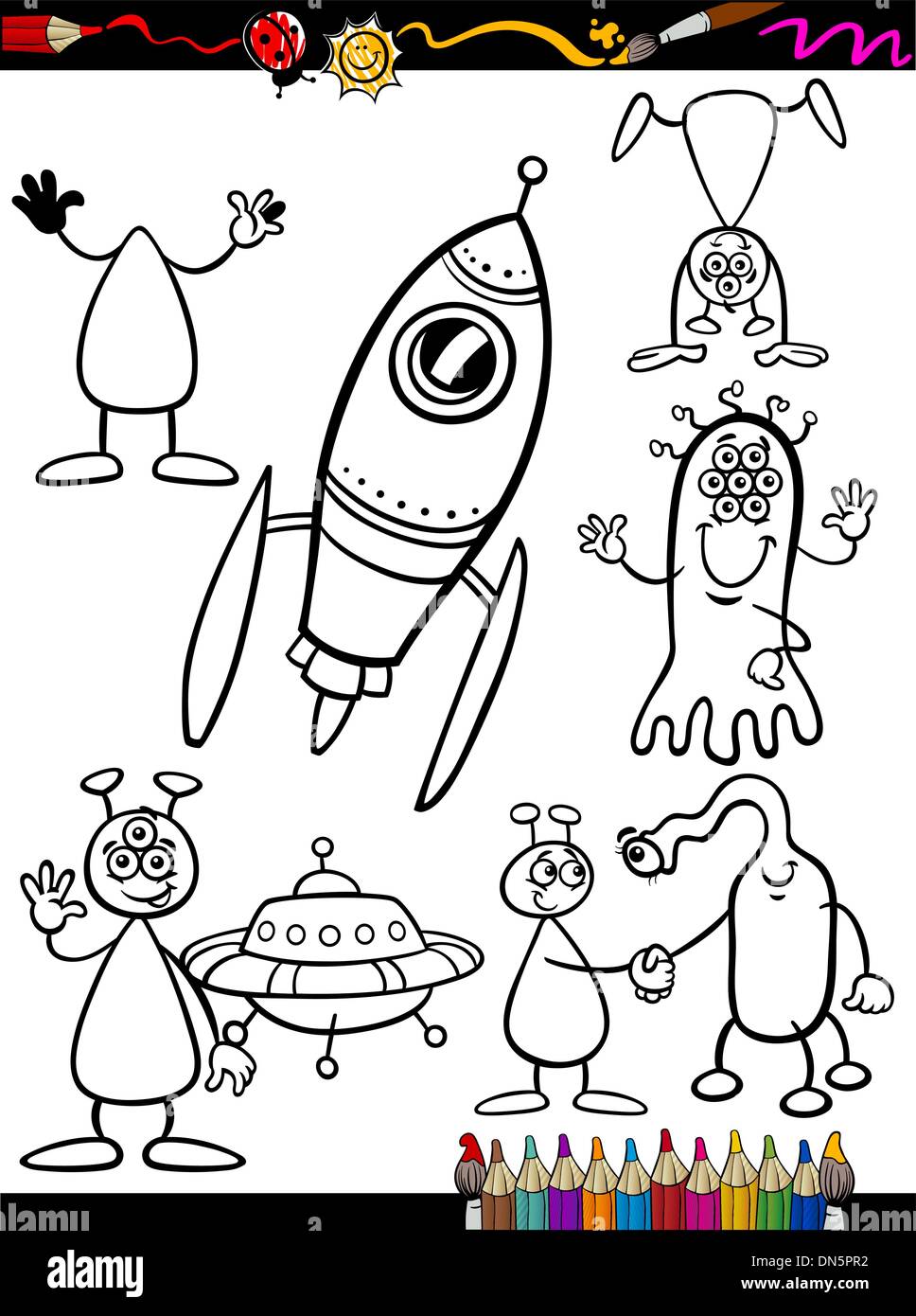 Aliens Cartoon Set for coloring book Stock Vector Image & Art Alamy