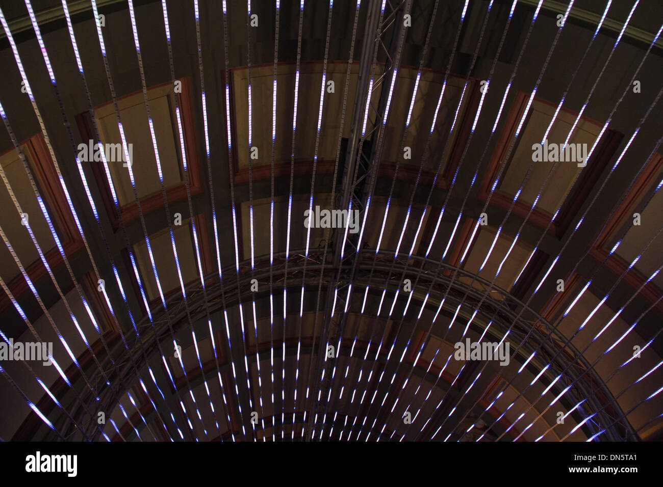 Central Station, Sydney NSW 2000, Australia. 19 December 2013. An interactive LED light installation, ‘Light tunnel’ reacts to movement through 28,000 LED pixels, which alters the speed and direction of the lighting effects. It is powered using a ASUS Transformer Book series with Intel inside. Copyright Credit:  2013 Richard Milnes/Alamy Live News Stock Photo