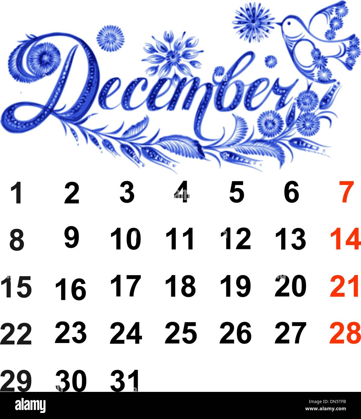 December on calendar Stock Vector - Calendar December 2014 DN5TFB 