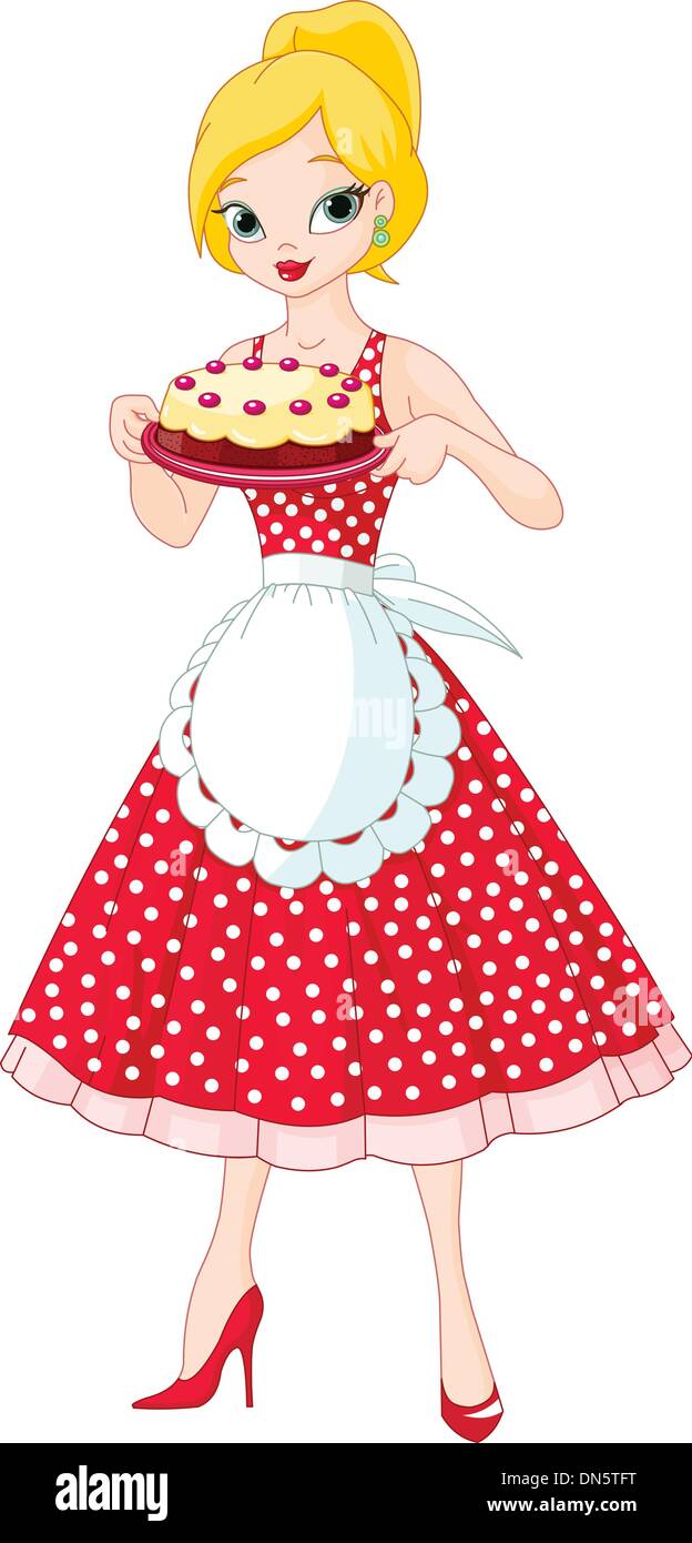Young Woman Serving Cake Stock Vector