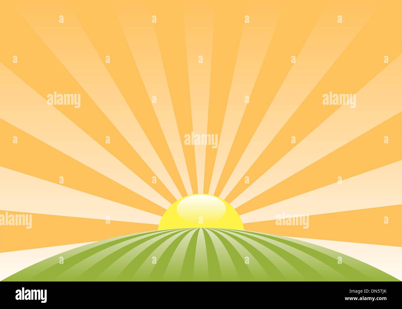 vector abstract rural landscape with rising sun Stock Vector