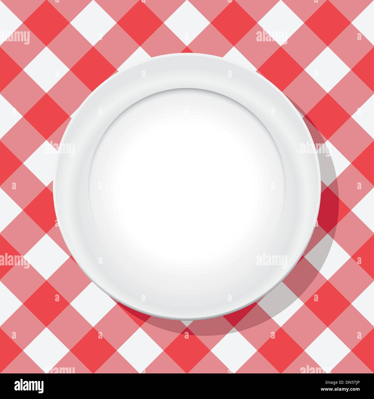 vector red picnic tablecloth and empty plate Stock Vector