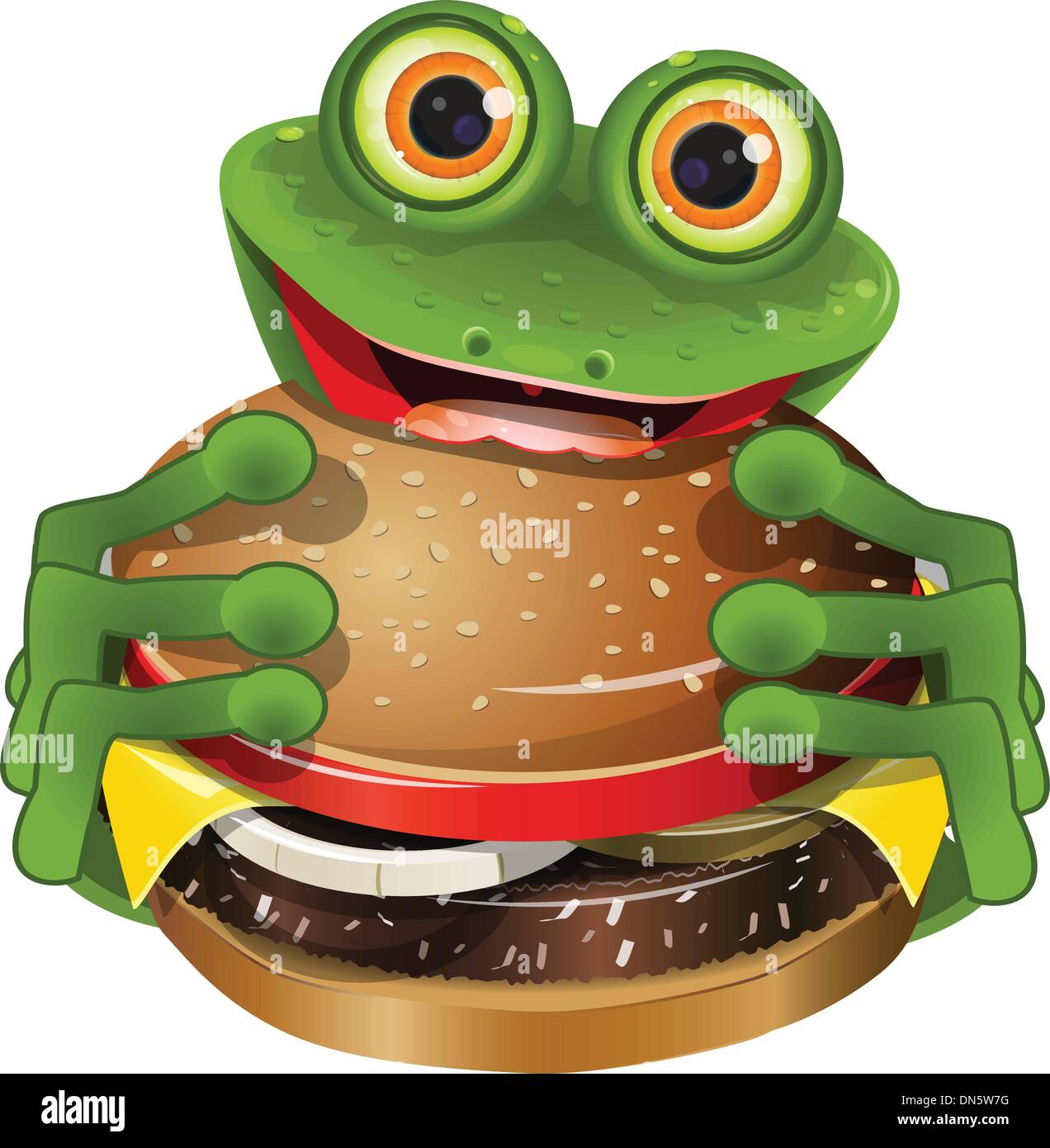 frog with cheeseburger Stock Vector