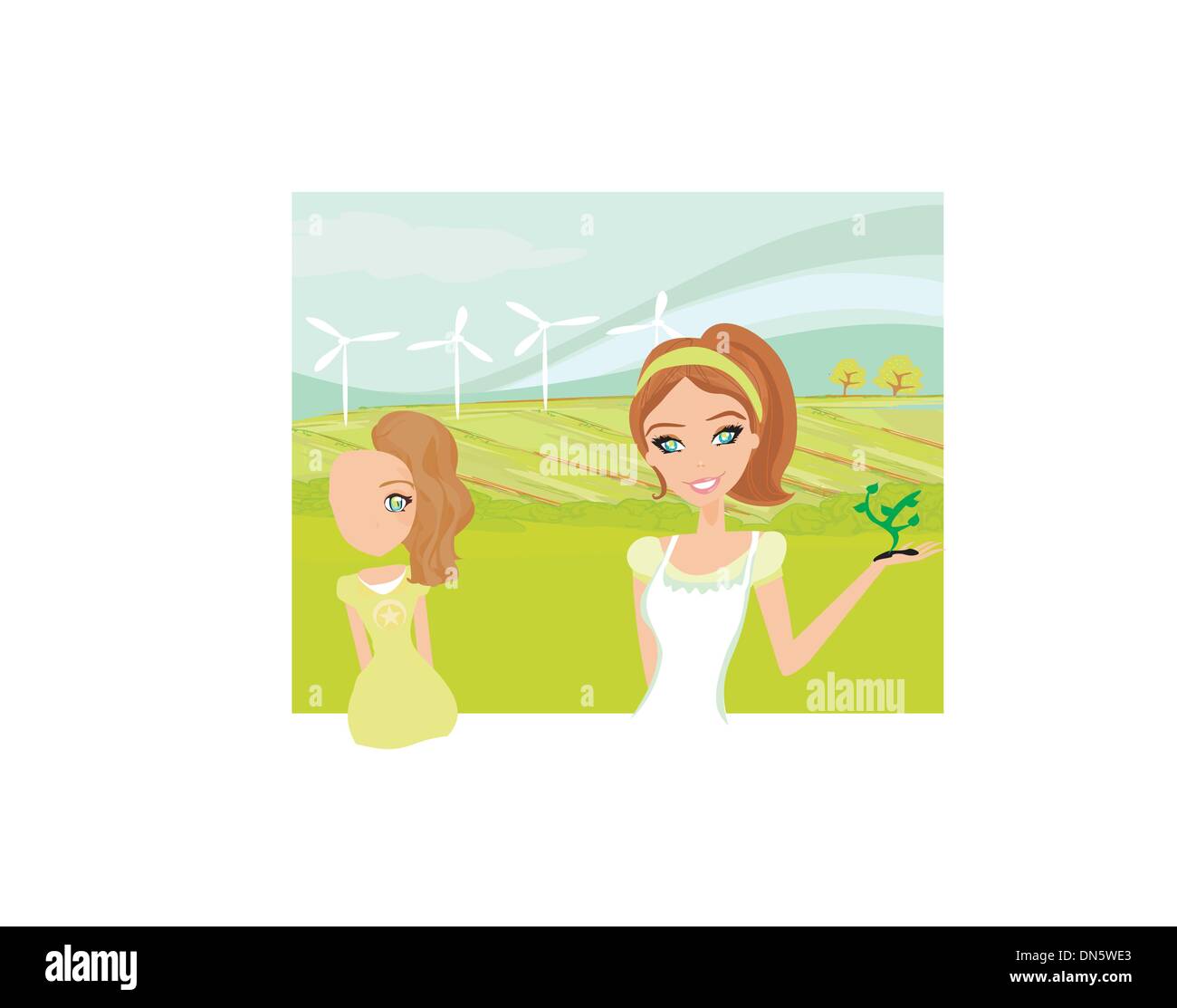 Mom and daughter care about the environment Stock Vector