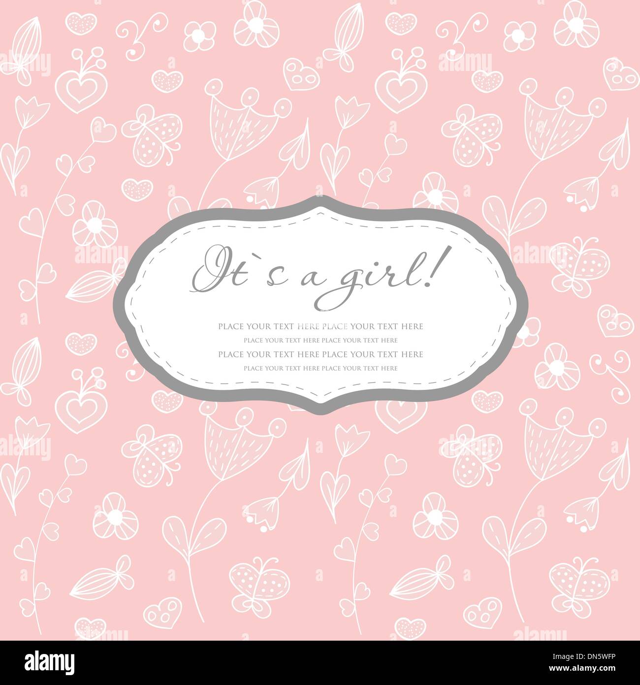 Baby girl shower card with foot steps and frame for your text Stock ...