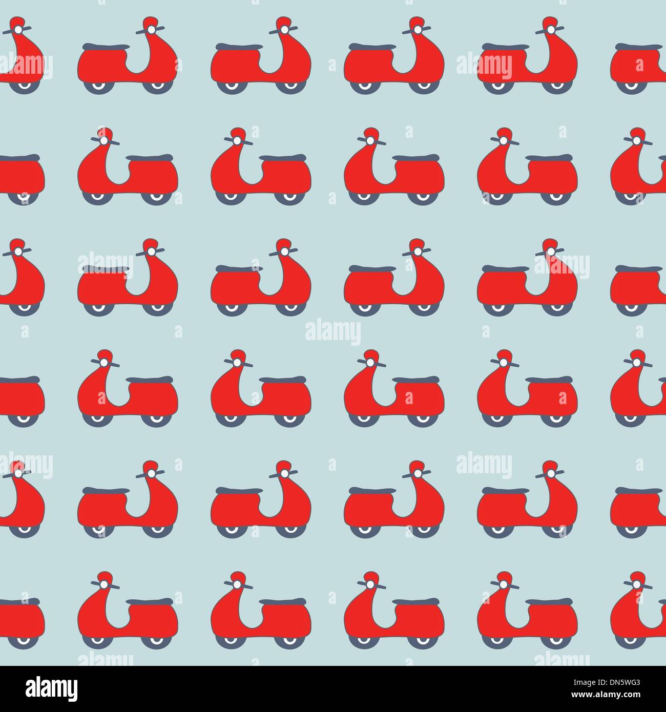 Seamless pattern with red scooters on blue background . Easy editable. Stock Vector