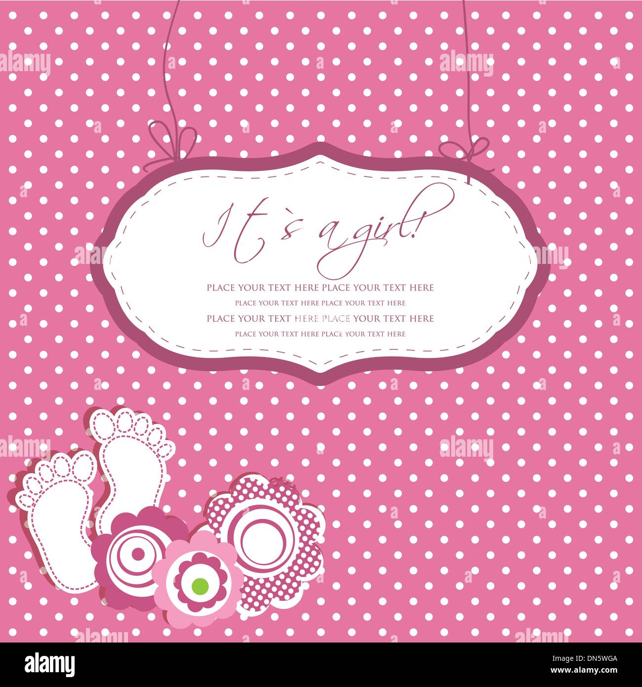 Baby girl shower card with foot steps Stock Vector Images - Alamy