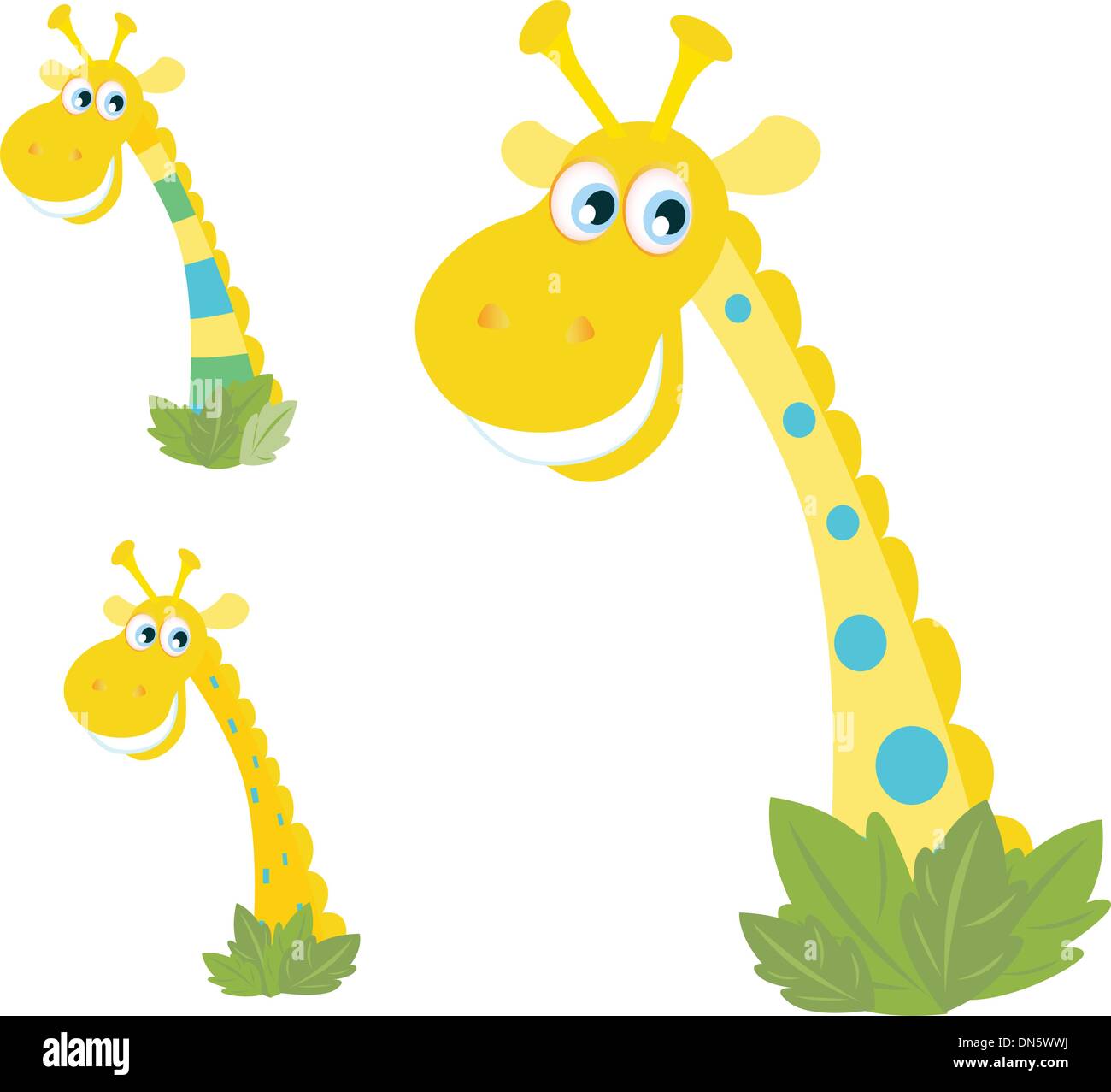 Three yellow giraffe heads isolated on white Stock Vector
