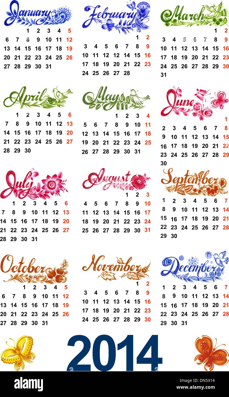 Calendar 2014 Stock Vector