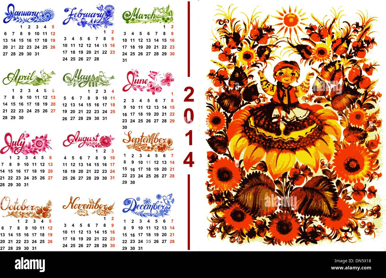Calendar 2014 Stock Vector