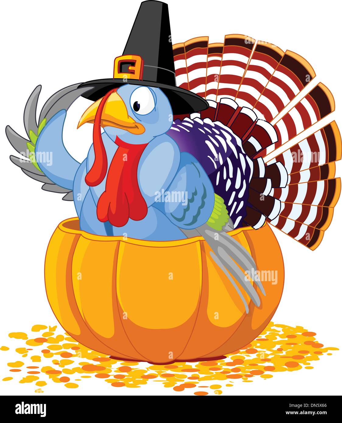 Pilgrim Turkey in pumpkin Stock Vector