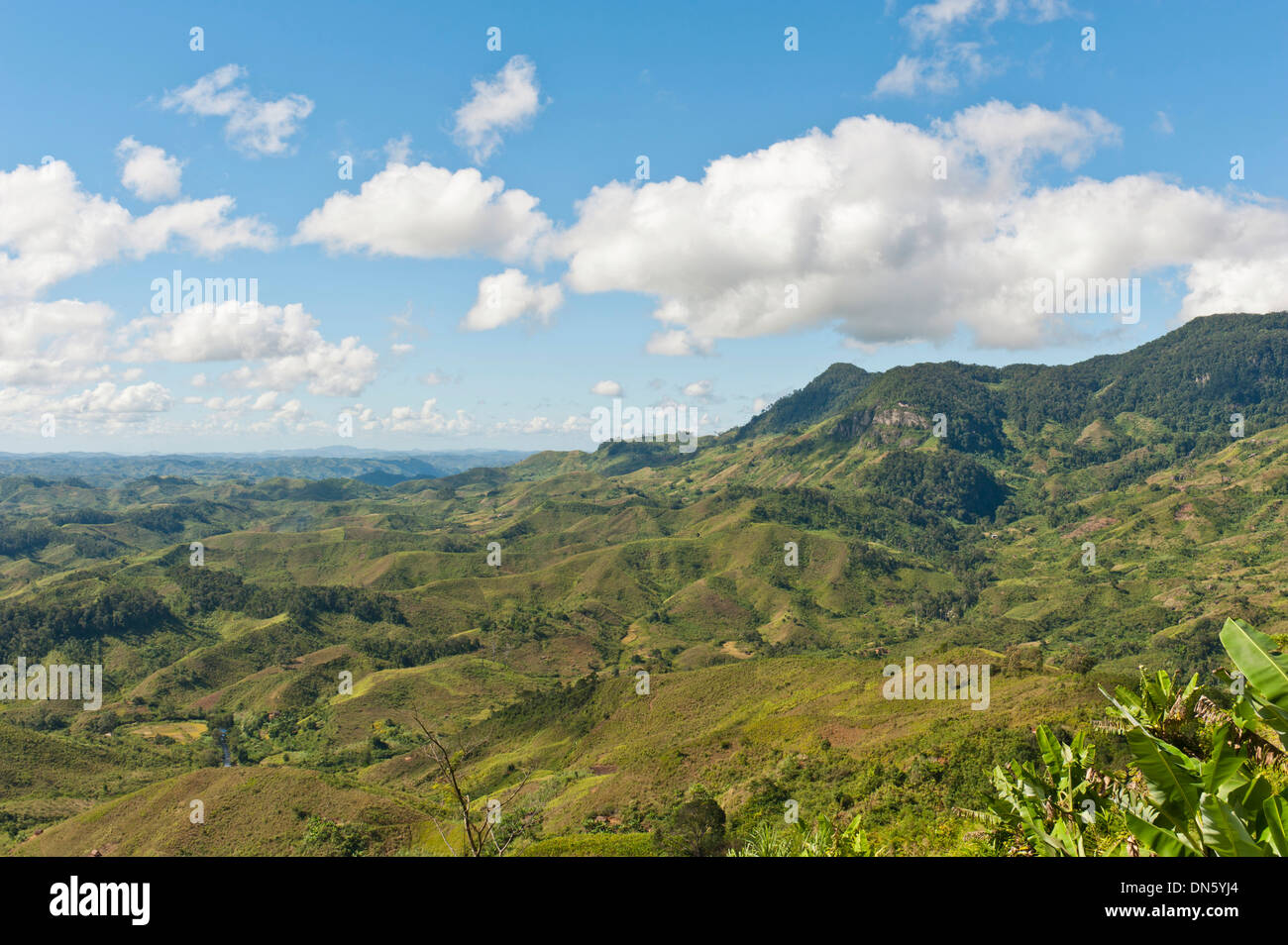 Vast mountainous, largely deforested landscape, near Manakara, Madagascar Stock Photo