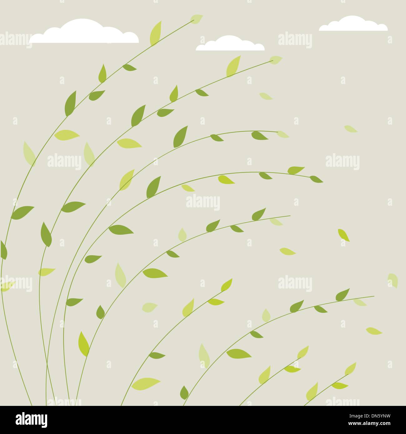 Fresh spring background with tree branches and clouds Stock Vector