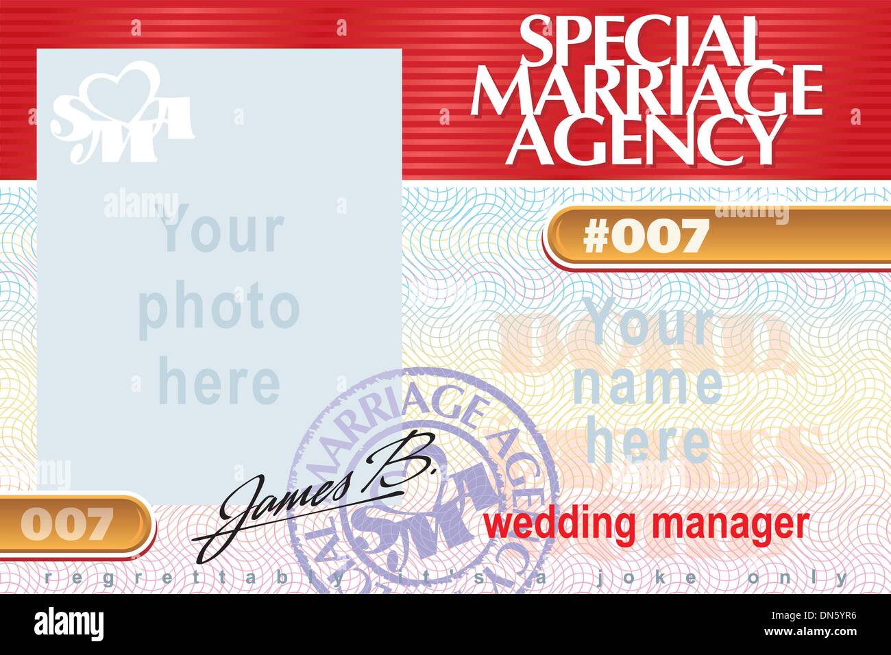 Identity card Special Marriage Agency 007 Stock Vector