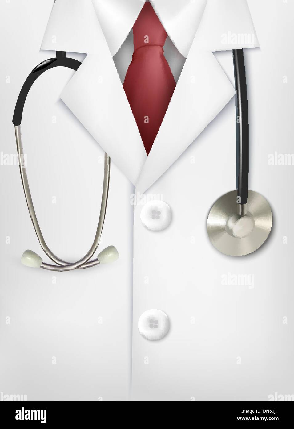 Close up of a doctors lab white coat and stethoscope. Vector ill Stock