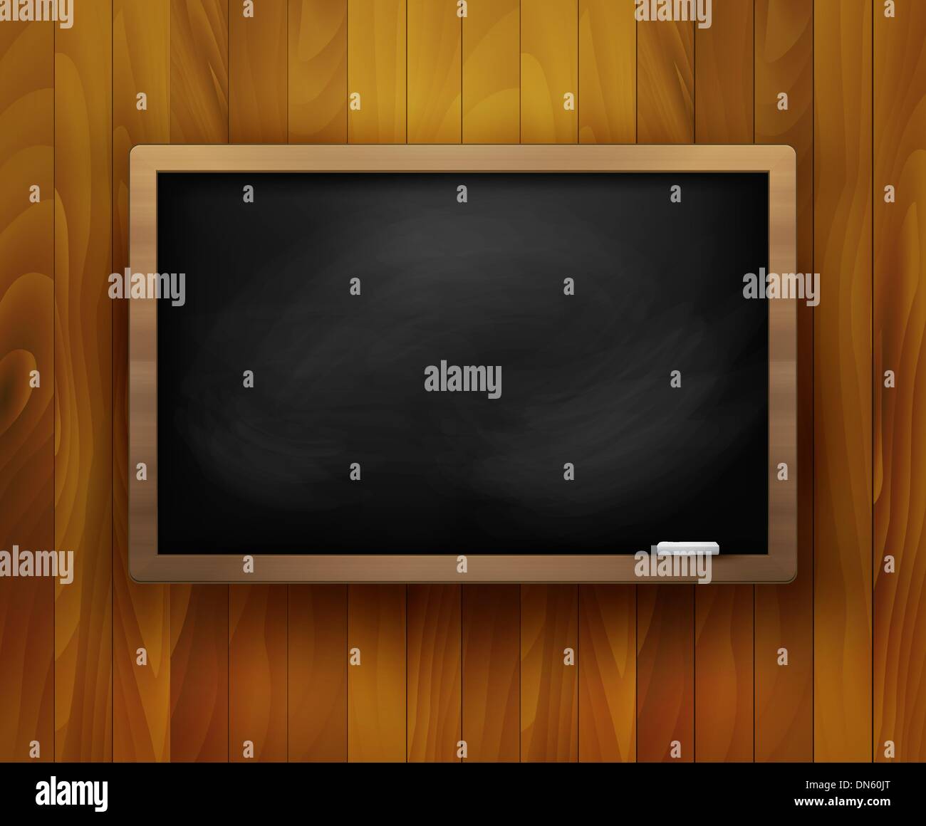 Blackboard on wooden background. Vector illustration. Stock Vector