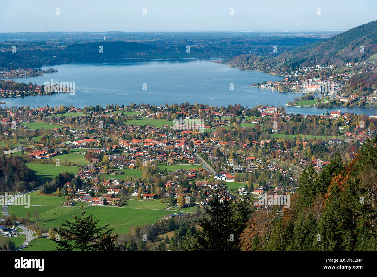Rottach-Egern and Tegernsee lake with Wallenberg mountain, Upper Bavaria, Bavaria, Germany Stock Photo