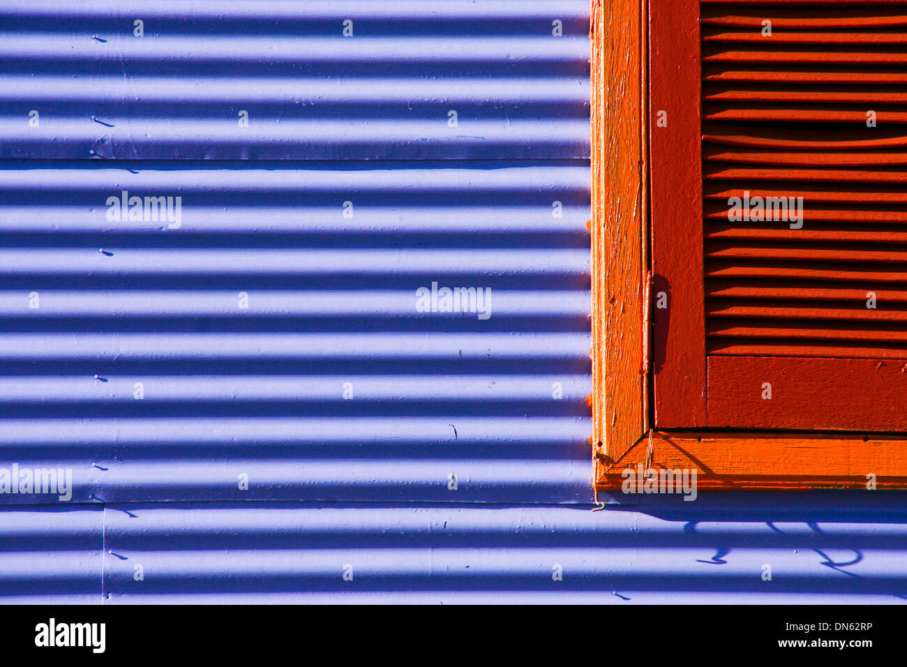 Colourful painted windowframe in Boca port neighbourhood in Buenos Aires Stock Photo