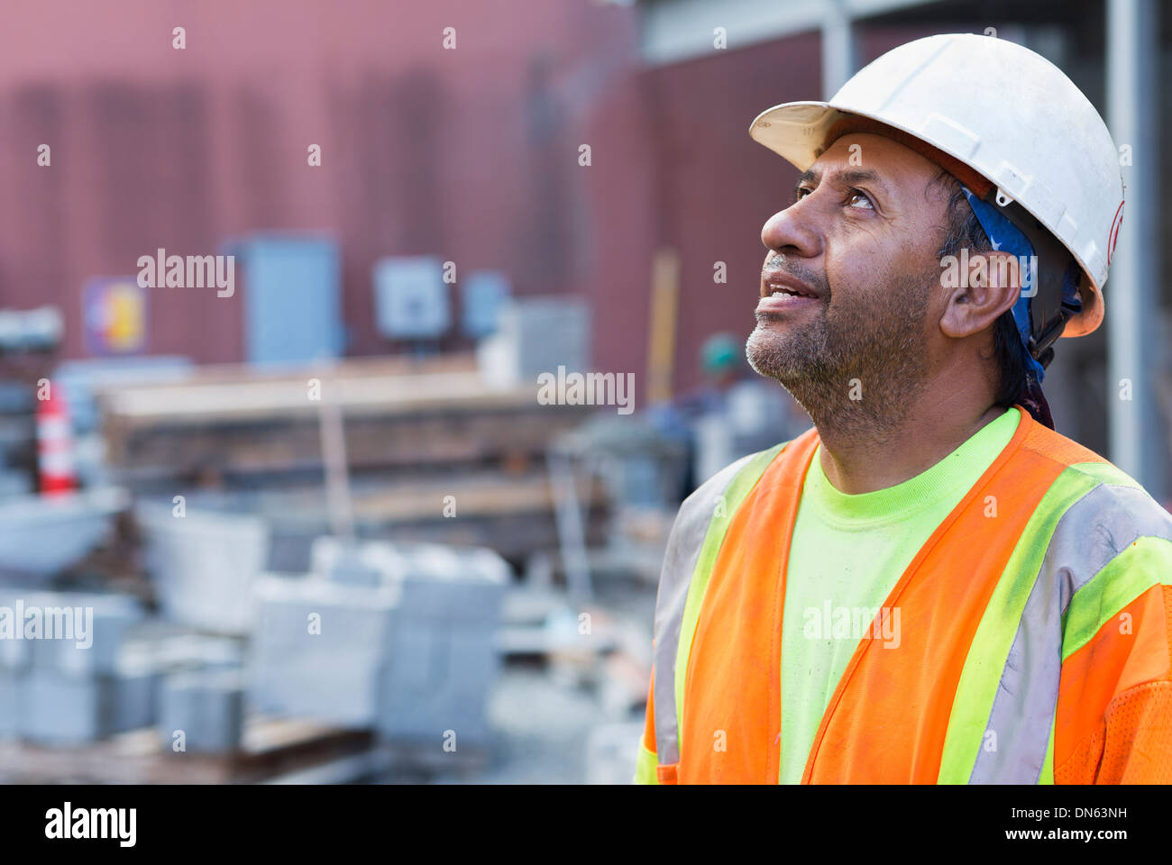 Hispanic worker at construction site Stock Photo