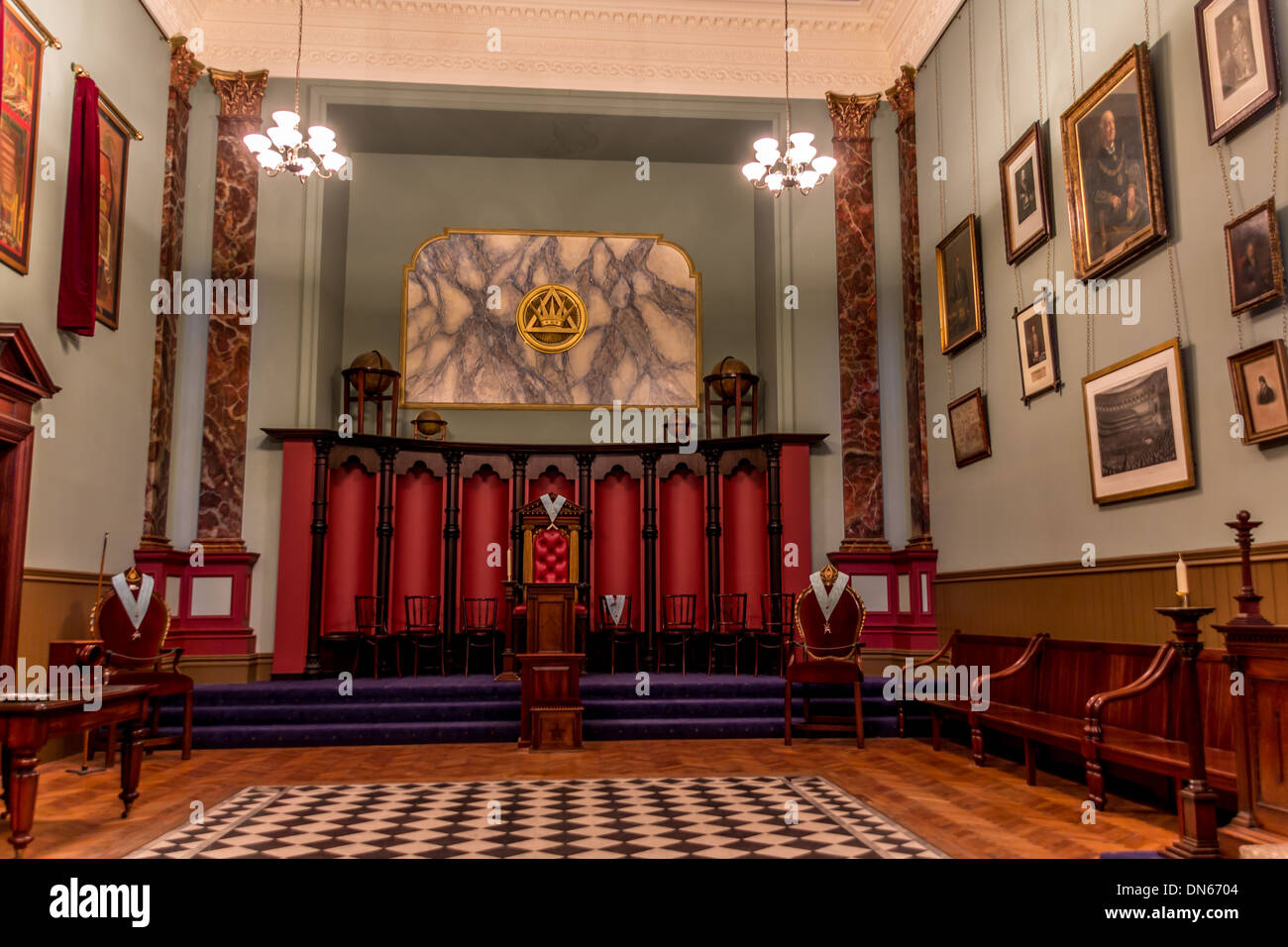 Inside the main hall at the masonic lodge in Beamish Stock Photo
