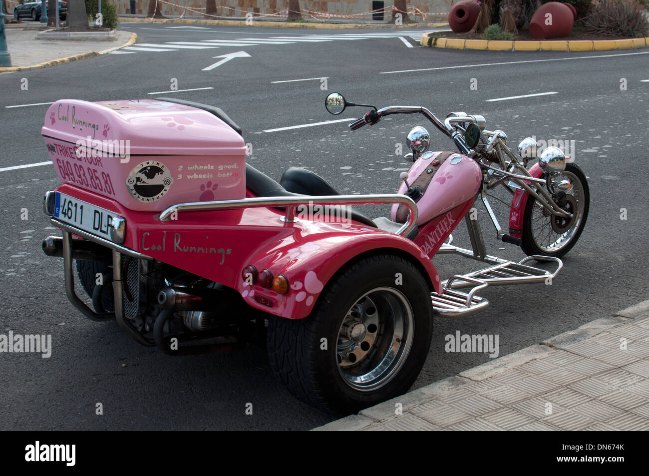 Trike Adventure hire motor tricycle, Caleta de Fuste, Fuerteventura, Canary  Islands, Spain Stock Photo - Alamy