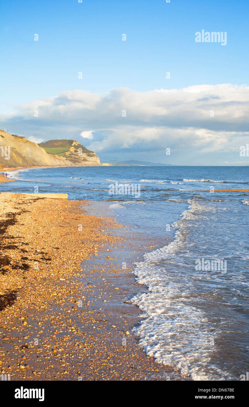 View of Golden Cap on the Jurassic Coast, Dorset, England viewed from Charmouth. Stock Photo