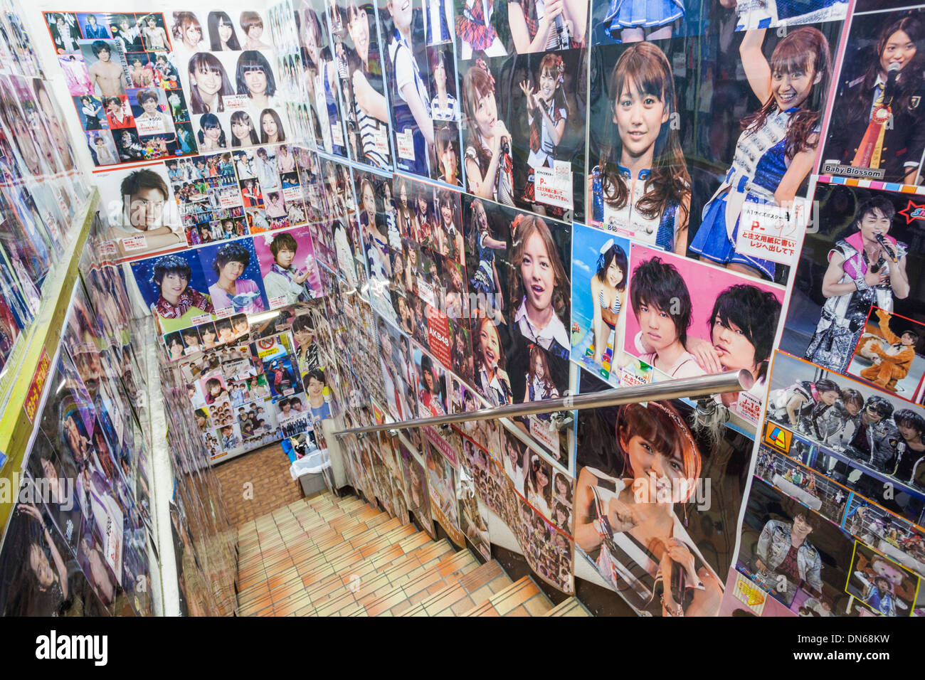 Japan, Honshu, Kanto, Tokyo, Harajuku, Takeshita Dori, Entrance to Shop Selling Pop Idol Photographs Stock Photo