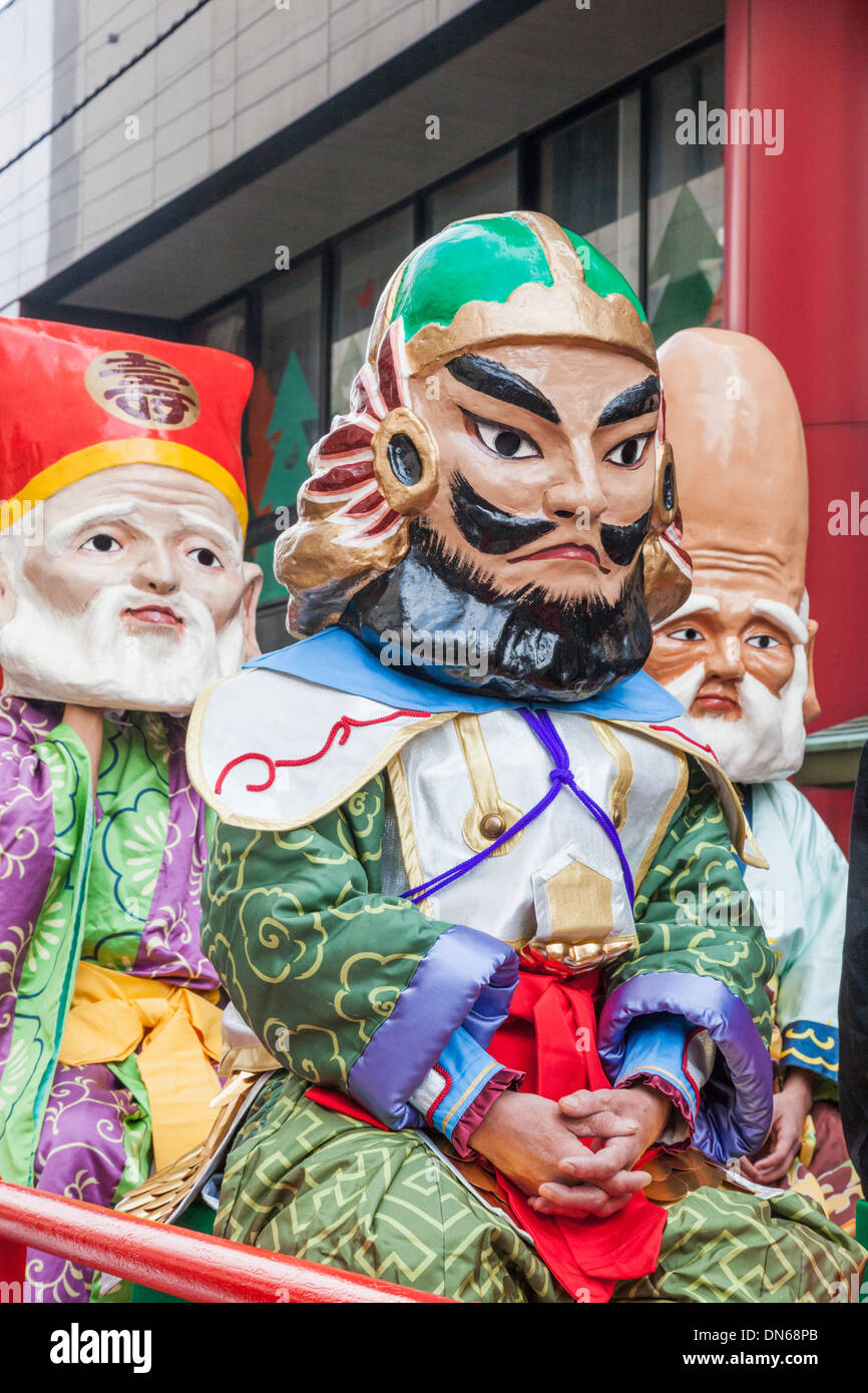 Japan, Honshu, Kanto, Tokyo, Asakusa, Jidai Matsurai Festival, Festival Float Carrying Figures depicting The Lucky Gods Stock Photo