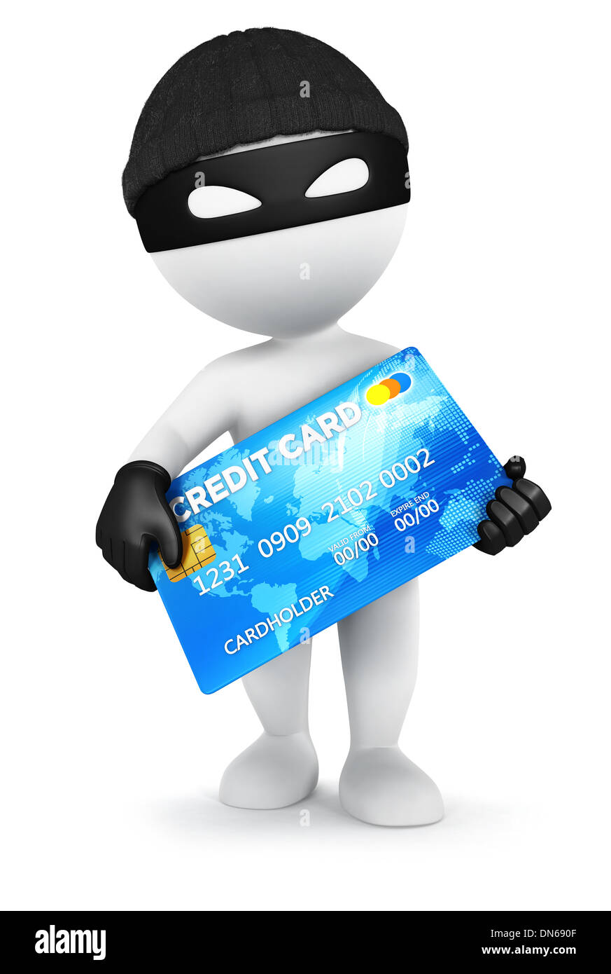 3d white people thief with a credit card, isolated white background, 3d ...