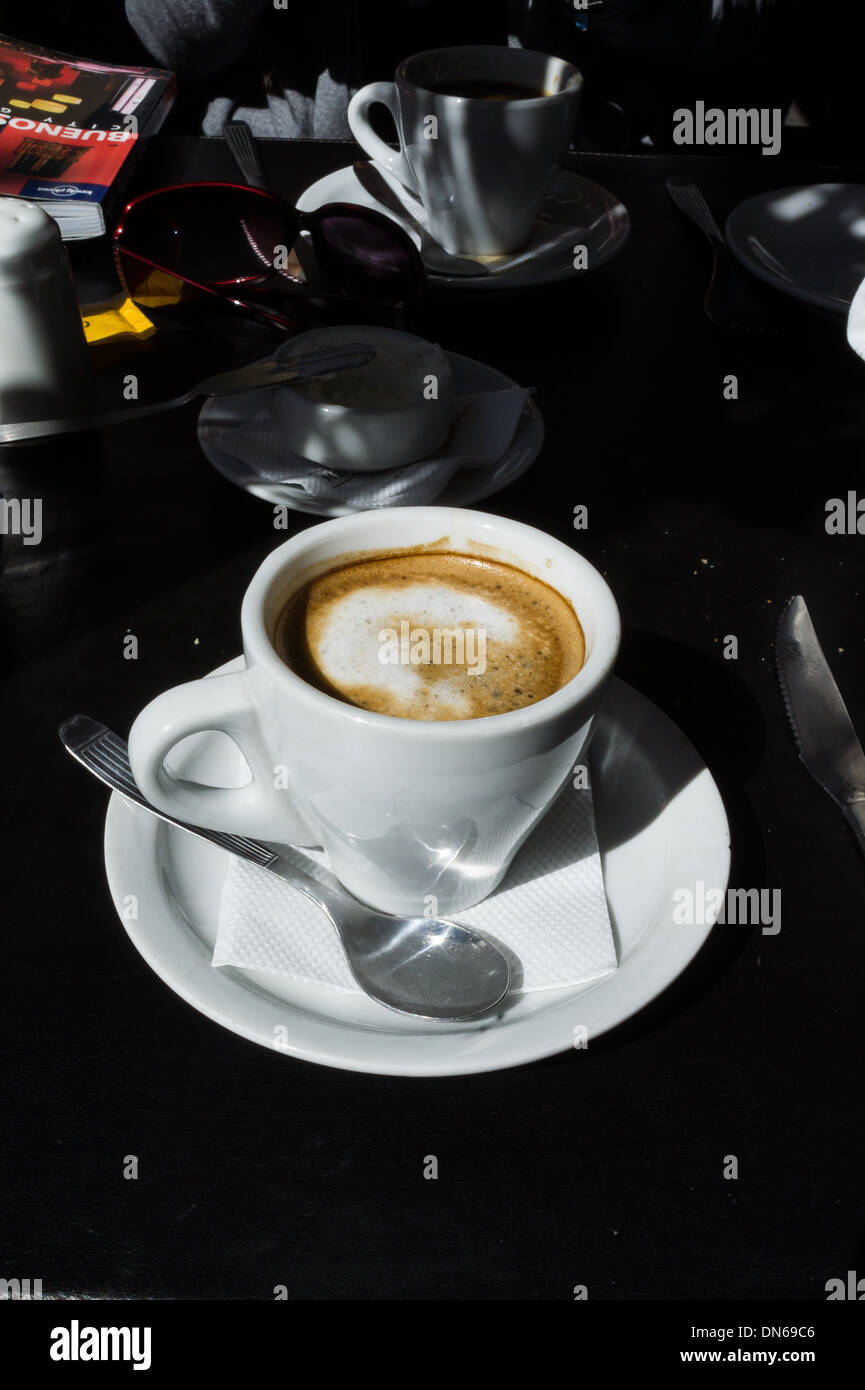 Cortado Coffee at a restaurant table in Buenos Aires, Argentina Stock Photo