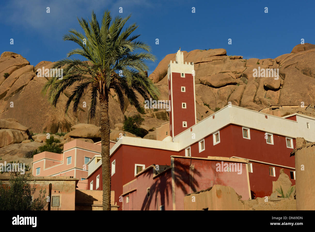 Morocco, colorful mosque in the village of Adai close to Tafraoute in the Anti Atlas Stock Photo