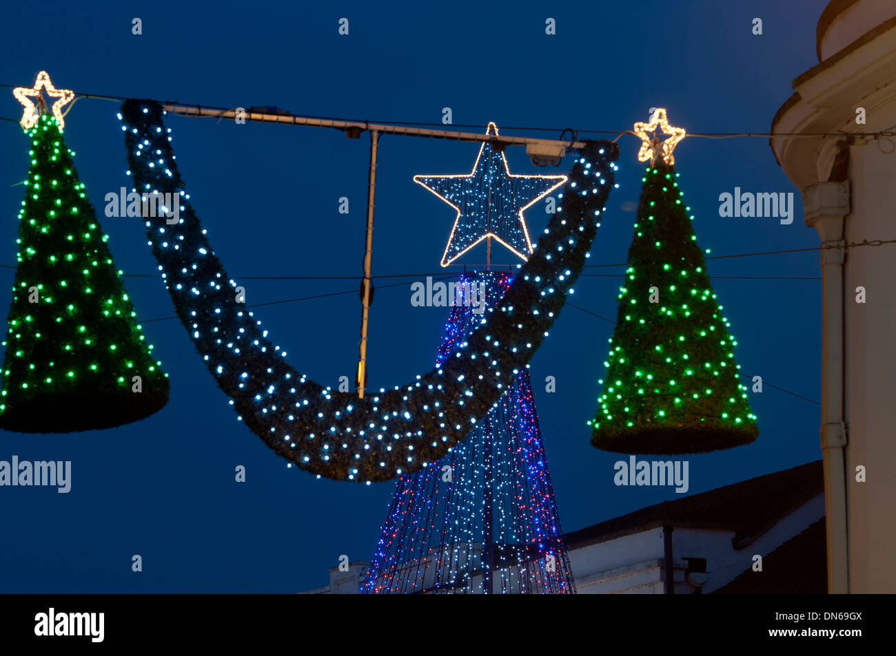 Christmas lights, StratforduponAvon, UK Stock Photo Alamy