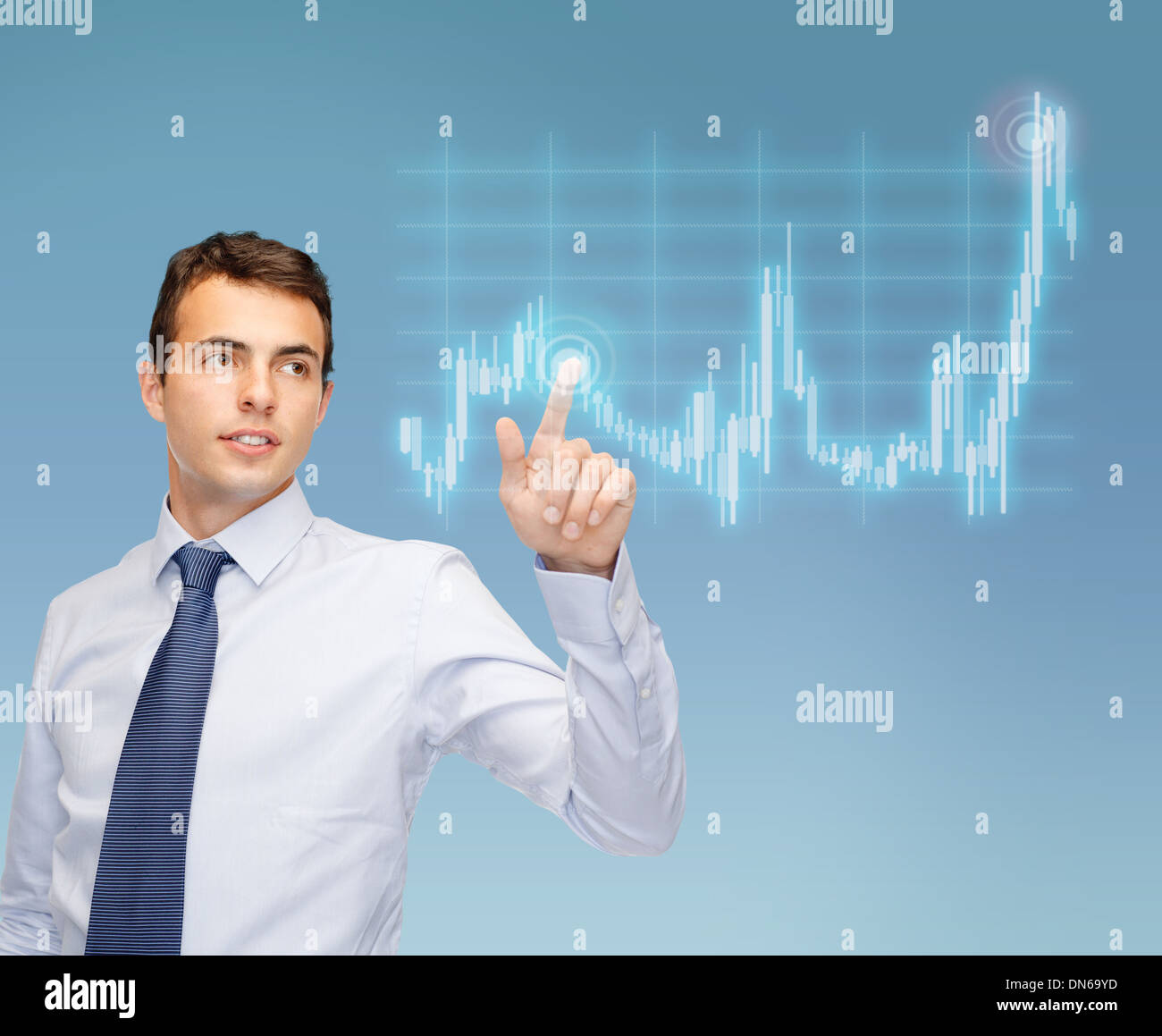 man working with forex chart on virtual screen Stock Photo