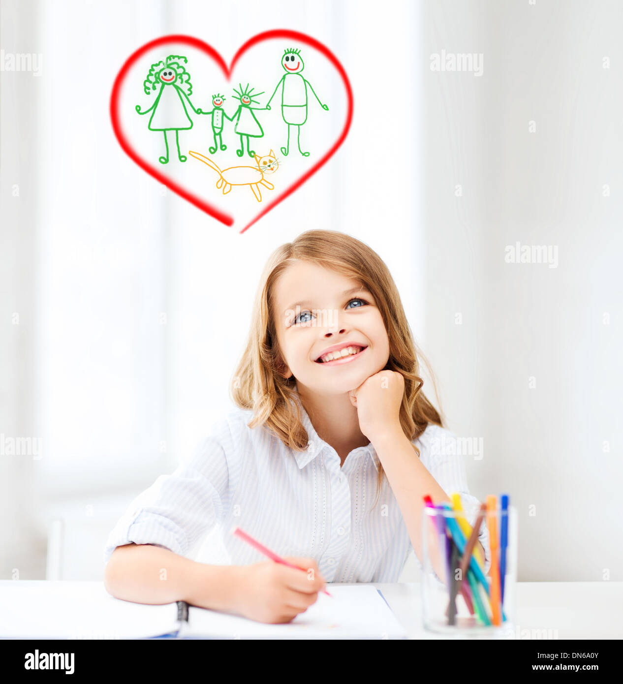 smiling little student girl drawing at school Stock Photo - Alamy