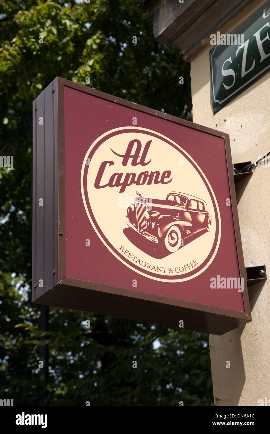 Al Capone Restaurant and Cafe Sign, Krakow, Poland Stock Photo