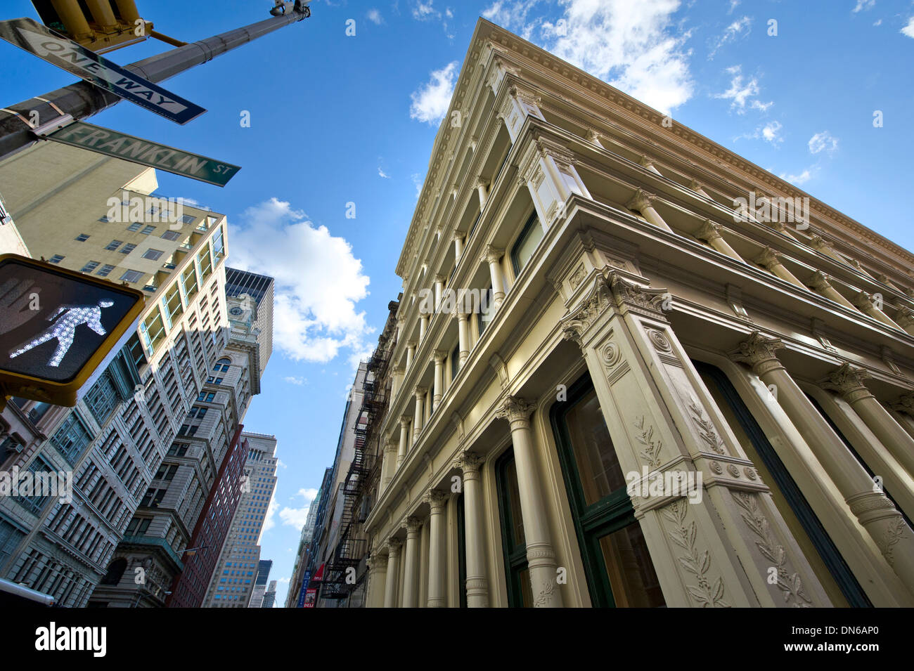 Cast iron facade of a historical building in Soho, New York City Stock Photo