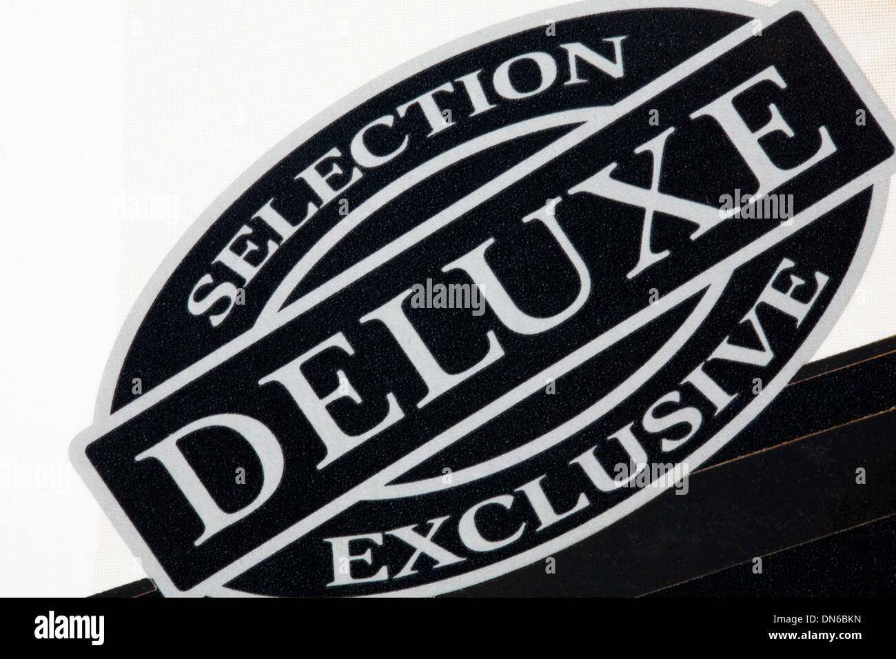 Deluxe selection exclusive logo on food packaging Stock Photo