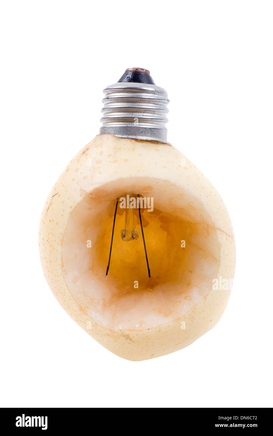yellow pear as a bulb over white background Stock Photo