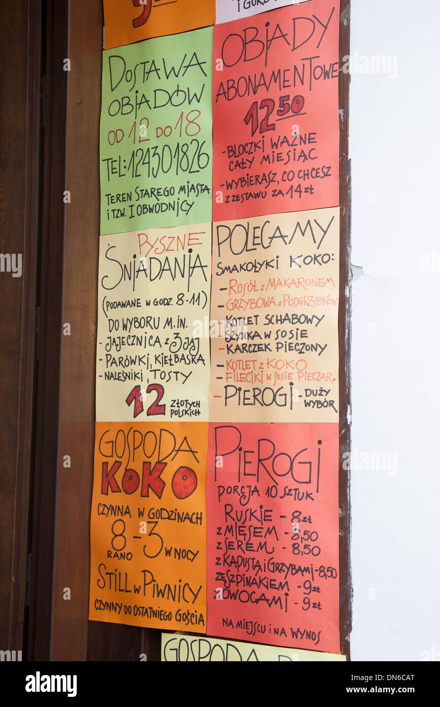 Polish Cafe Menu, Krakow; Poland Stock Photo Alamy