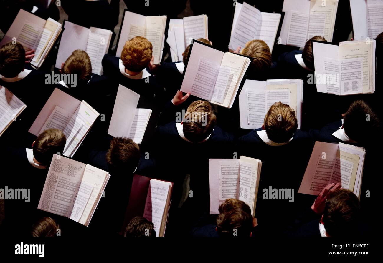 Dresden, Germany. 19th Dec, 2013. The Dresden choirboys stand next to each other during the singing in the Advent's season in the state chancellery in Dresden, Germany, 19 December 2013. Photo: Sebastian Kahnert/dpa/Alamy Live News Stock Photo