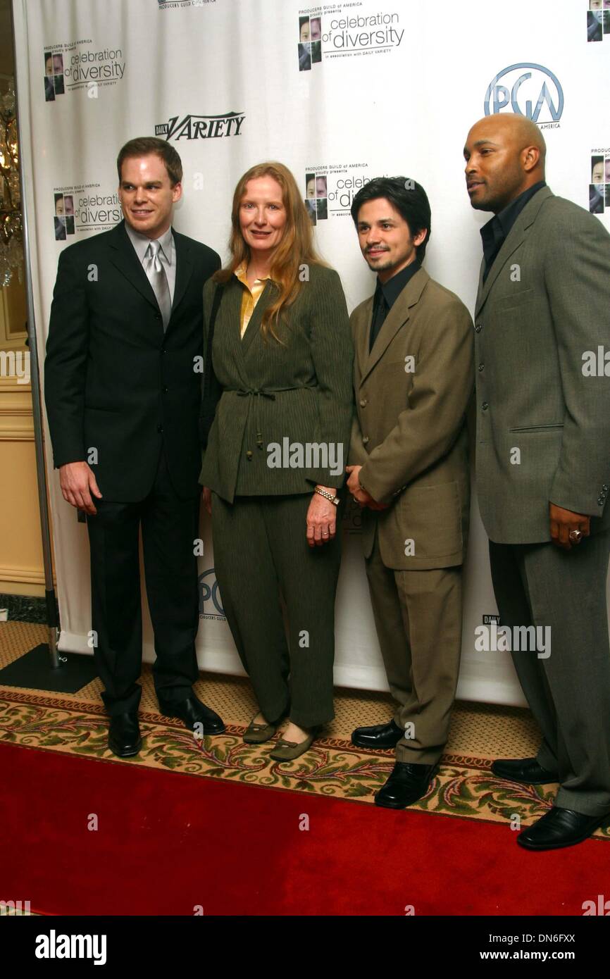 Oct. 28, 2002 - Beverly Hills, CALIFORNIA, USA - MICHAEL C. HALL, FRANCIS CONROY, FREDDY RODRIGUEZ, MATHEW ST. PATRICK  ..CELEBRATION OF DIVERSITY.HELD BY THE PRODUCERS GUILD OF AMERICA.REGENT BEVERLY WILSHIRE HOTEL, BEVERLY HILLS, CA.OCTOBER 28, 2002. NINA PROMMER/   2002.26947NP(Credit Image: © Globe Photos/ZUMAPRESS.com) Stock Photo