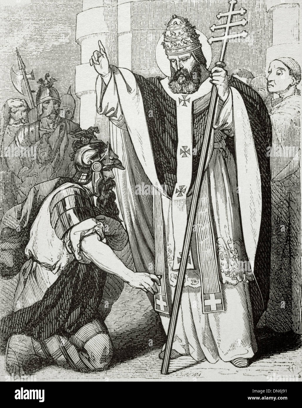 Saint Leo I (390-461). Pope of the Roman Catholic Church. Engraving by Cibera in Christian Year, 1852. Stock Photo