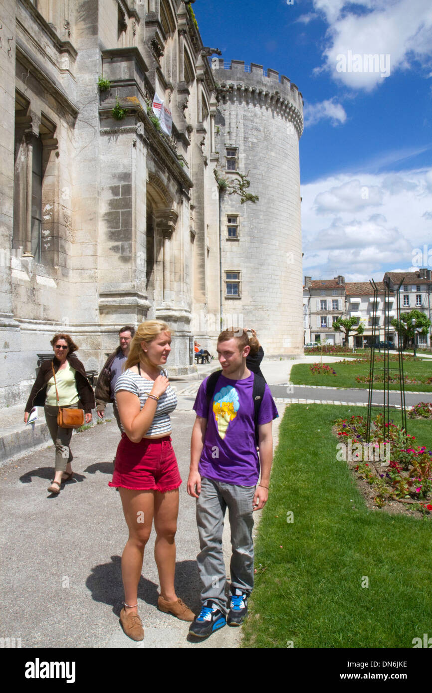 Tourist couple at Angouleme in southwestern France. Stock Photo