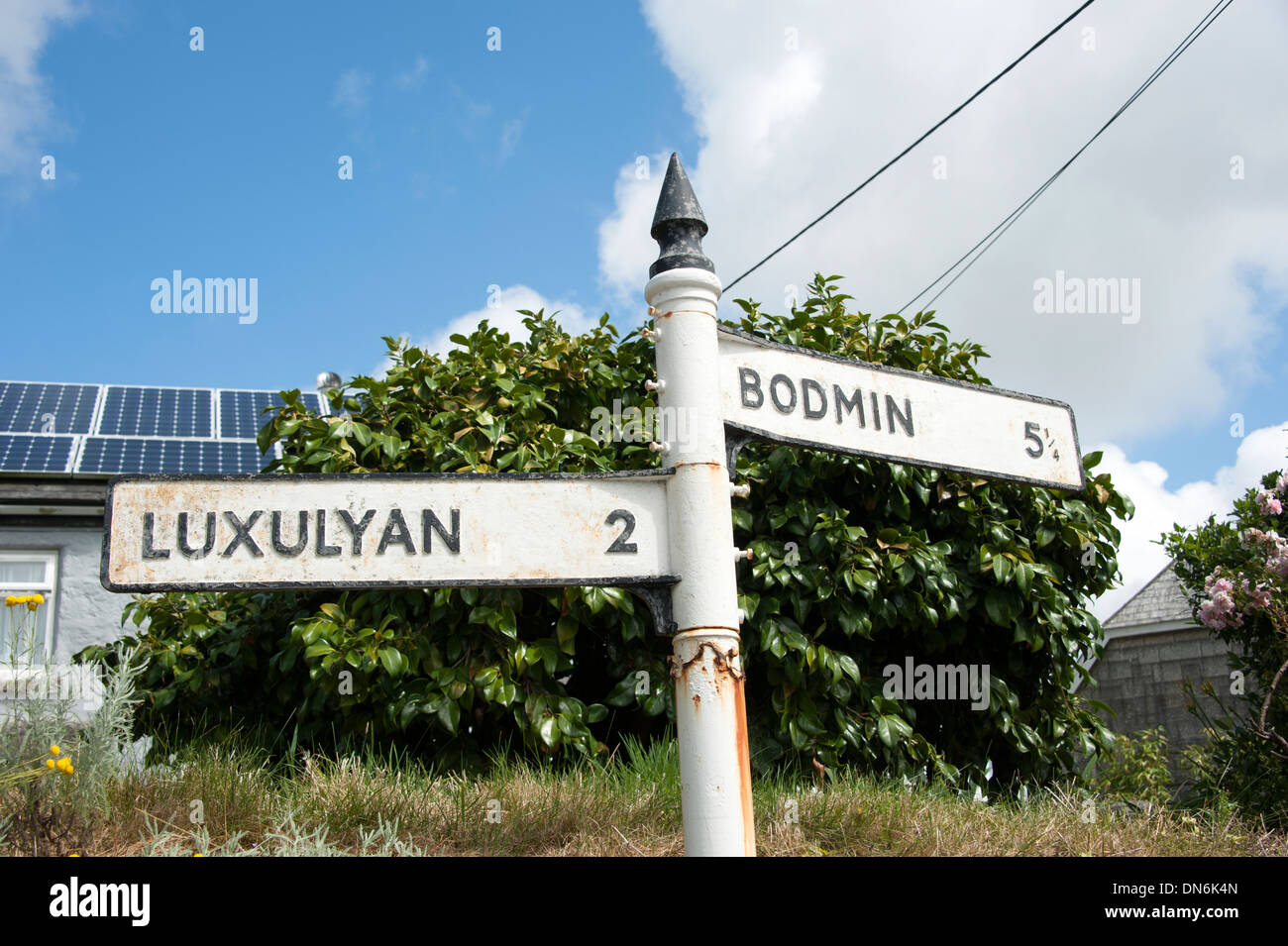 Luxulyan Bodmin Sign Signs Lanlivery Cornwall UK Stock Photo