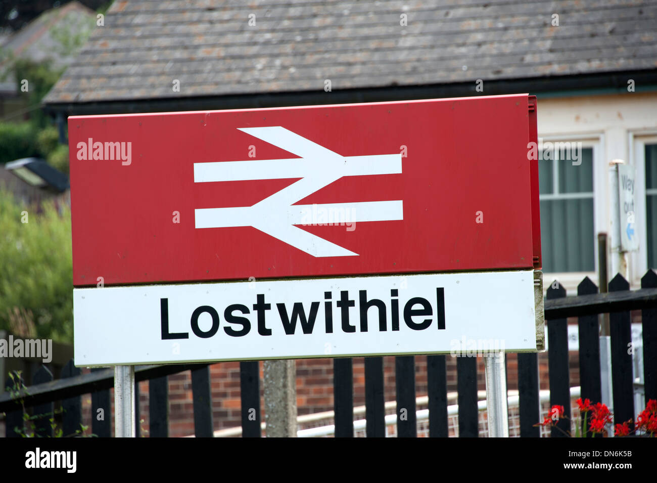 Lostwithiel Railway Station Sign Cornwall UK Stock Photo