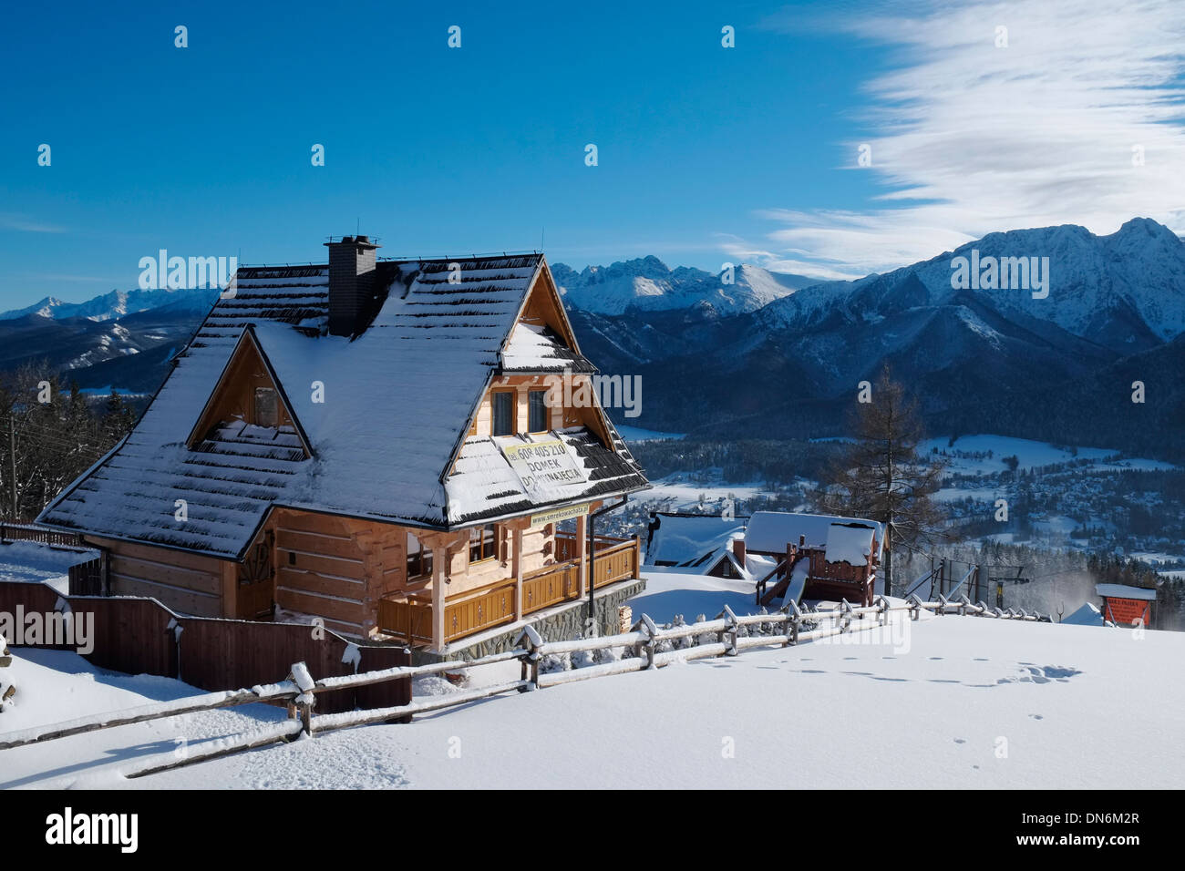 A log cabin on the Gubałówka mountain above Zakopane, Poland. Stock Photo