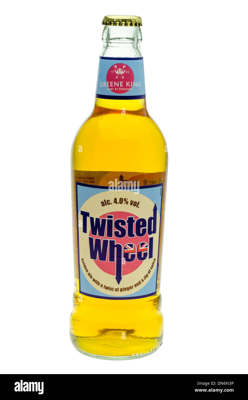 Bottle of Twisted Wheel Beer. Stock Photo