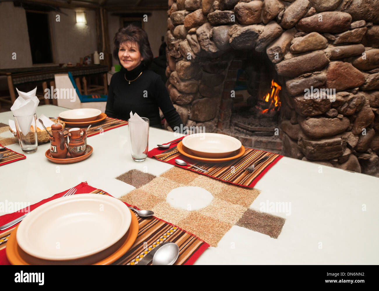 Restaurant at salt hotel, Isla Incahuasi Salt Hotel, Southwest Highlands, Bolivia, South America Stock Photo